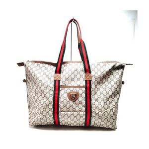 Gucci Plus Vintage Large Tote Bag Brown GG Monogram Web Stripe with COA